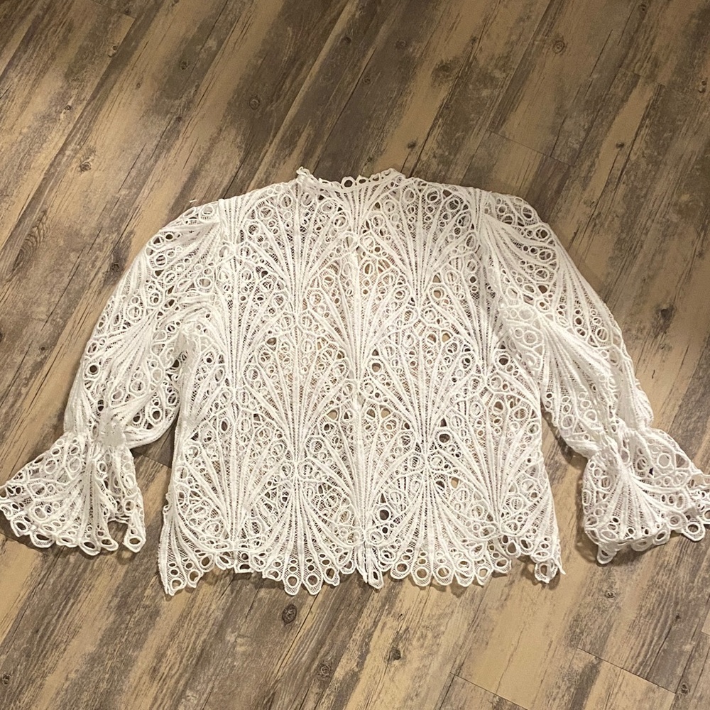 ASOS Vintage Inspired Lace Button Up Blouse Cream Size LARGE